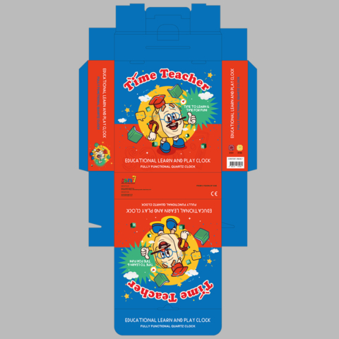 educational toy packaging design time clock box design blue