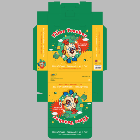 educational toy packaging design time clock box design green